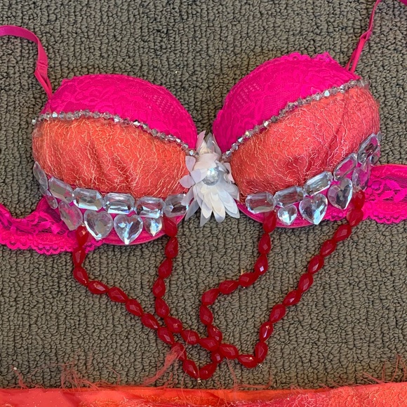 Orange & Pink Custom Rave Bra Costume set - Picture 3 of 7